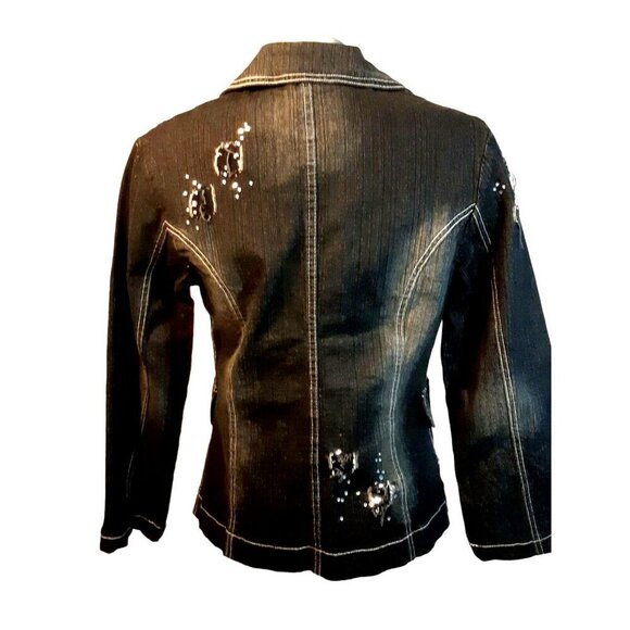 Vintage Cartise Womens 8 Jean Jacket Rhinestone Embellished Denim Distressed - Picture 2 of 6